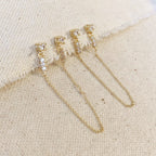 Mondsee CZ Double Piercing Earrings Connected by Chain | 18k Gold Filled Jewelry
