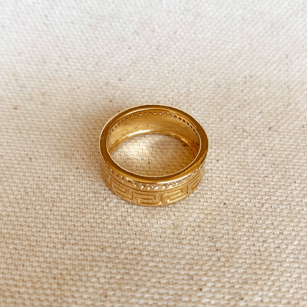 Mondsee 18k Gold Filled Greek Pattern Band Ring With Cubic Zirconia Detail | 18k Gold Filled Jewelry