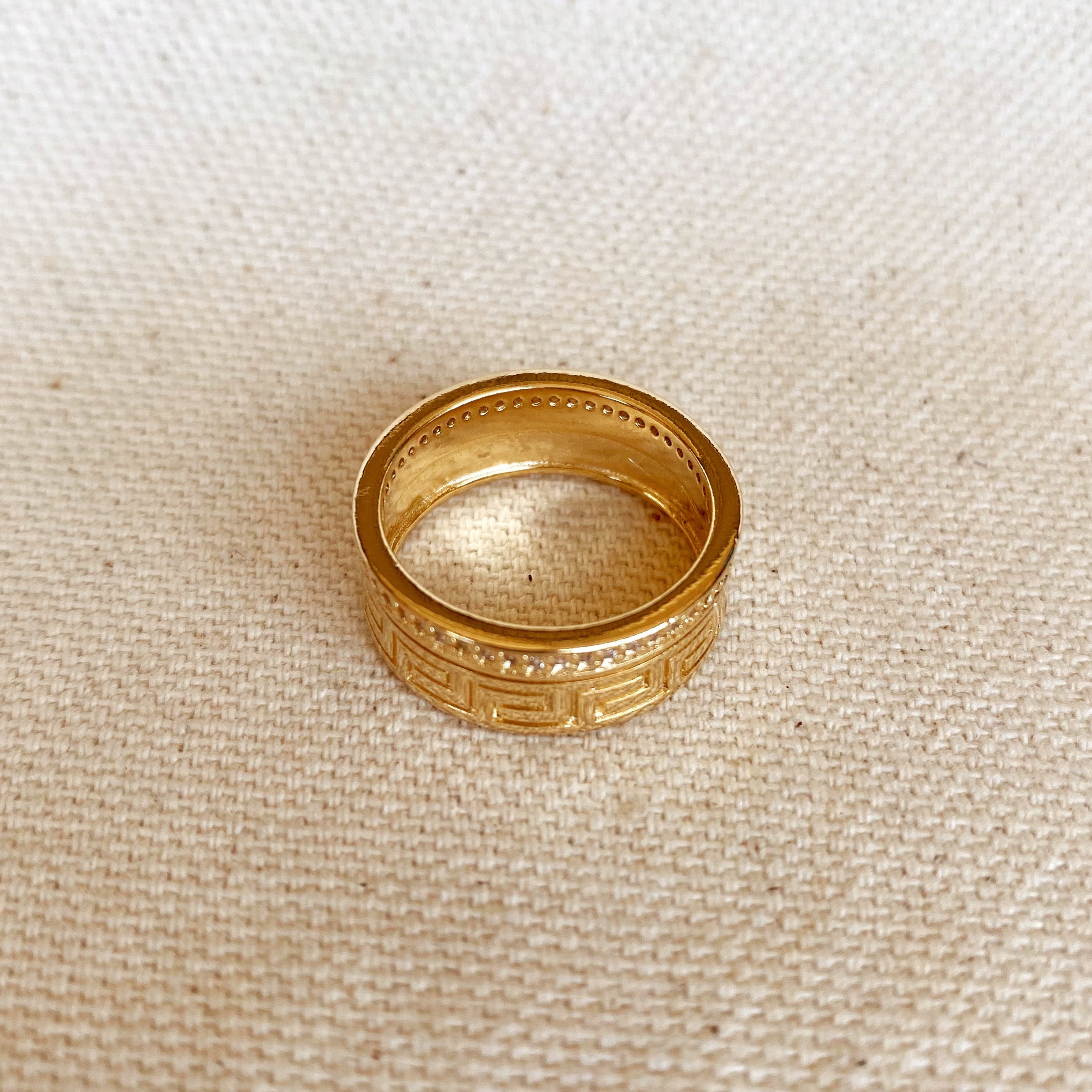 Mondsee 18k Gold Filled Greek Pattern Band Ring With Cubic Zirconia Detail | 18k Gold Filled Jewelry