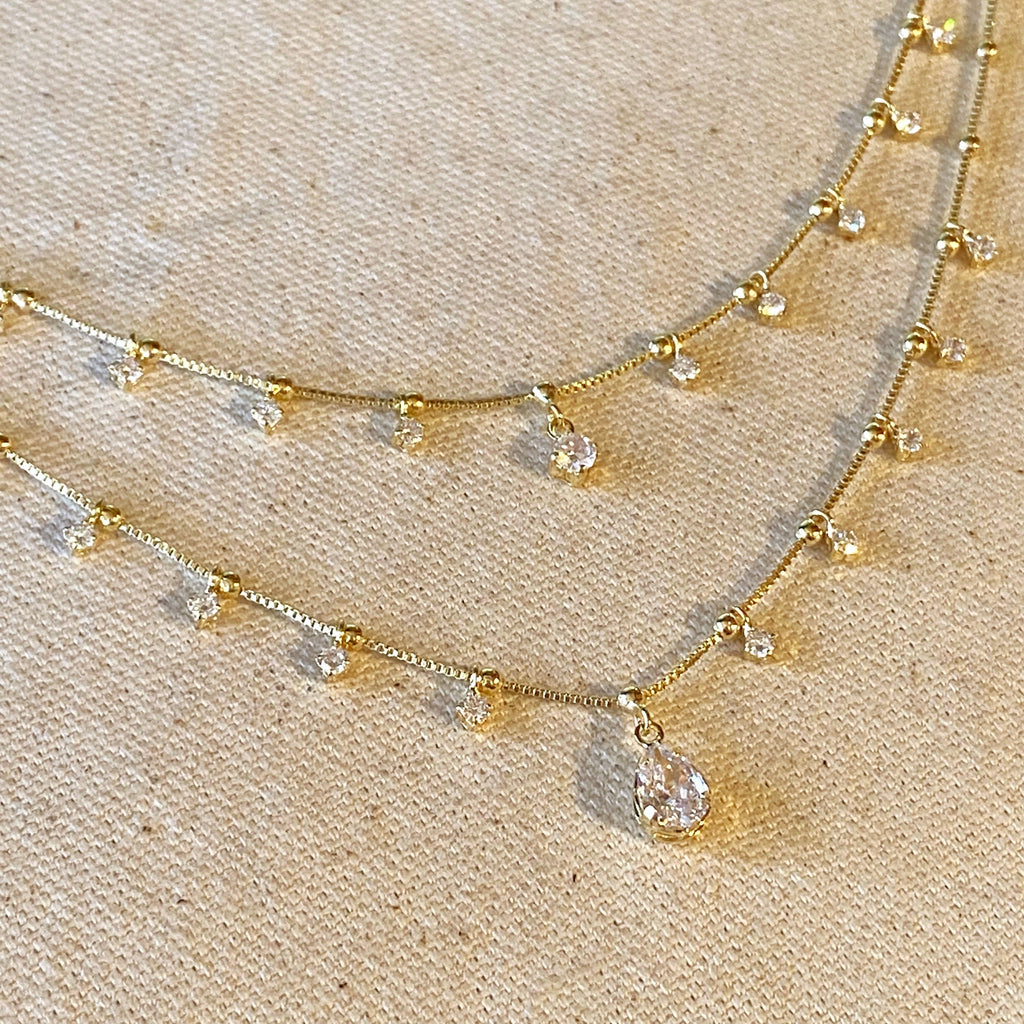 Mondsee 18k Gold Filled Double Teardrop Clear Necklace | 18k Gold Filled Jewelry