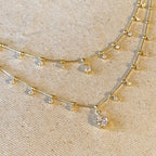Mondsee 18k Gold Filled Double Teardrop Clear Necklace | 18k Gold Filled Jewelry