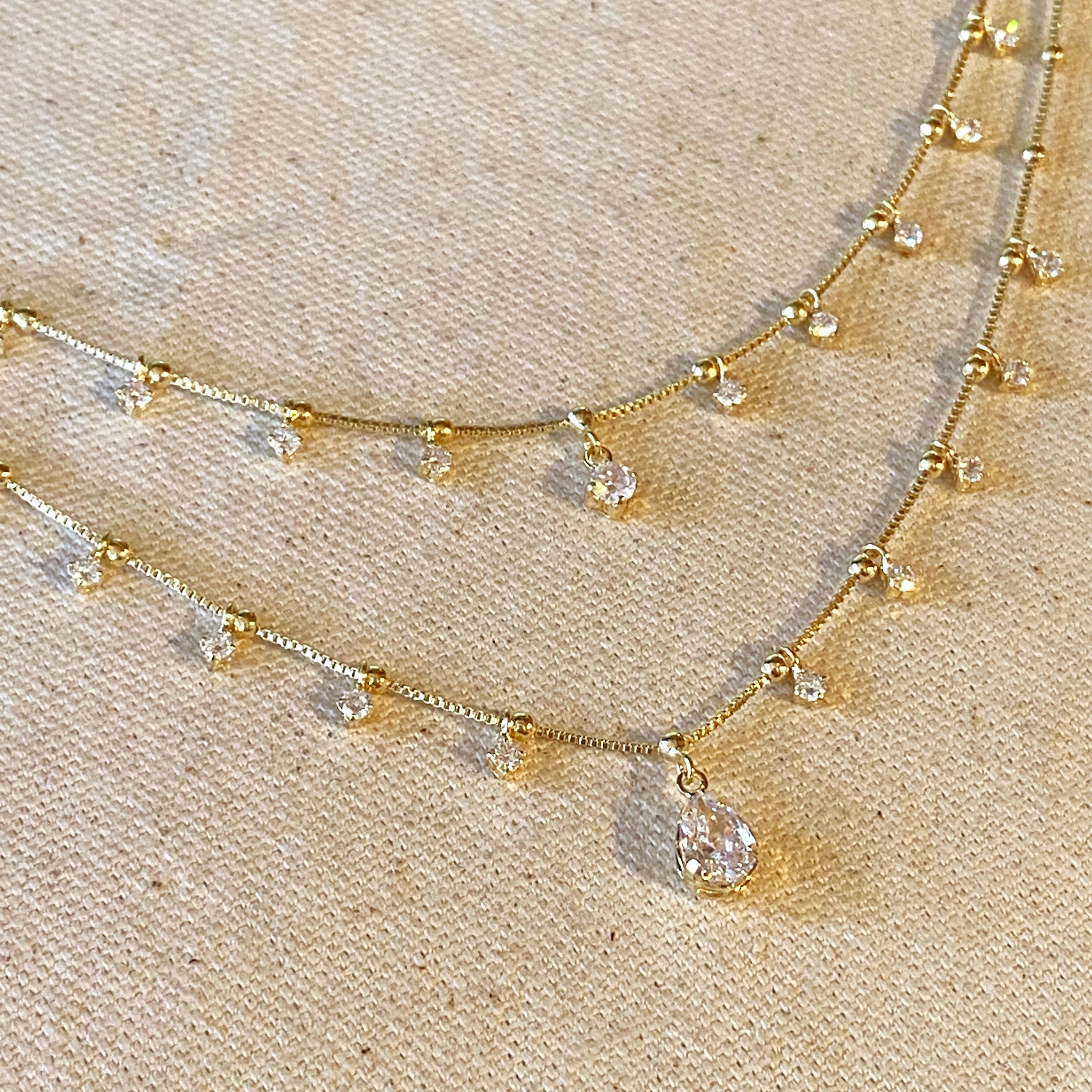 Mondsee 18k Gold Filled Double Teardrop Clear Necklace | 18k Gold Filled Jewelry