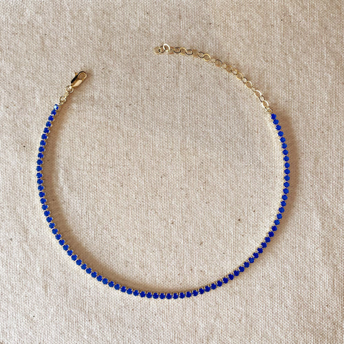 18k Gold Filled 3mm Cubic Zirconia Royal Blue Necklace by Mondsee Jewelry