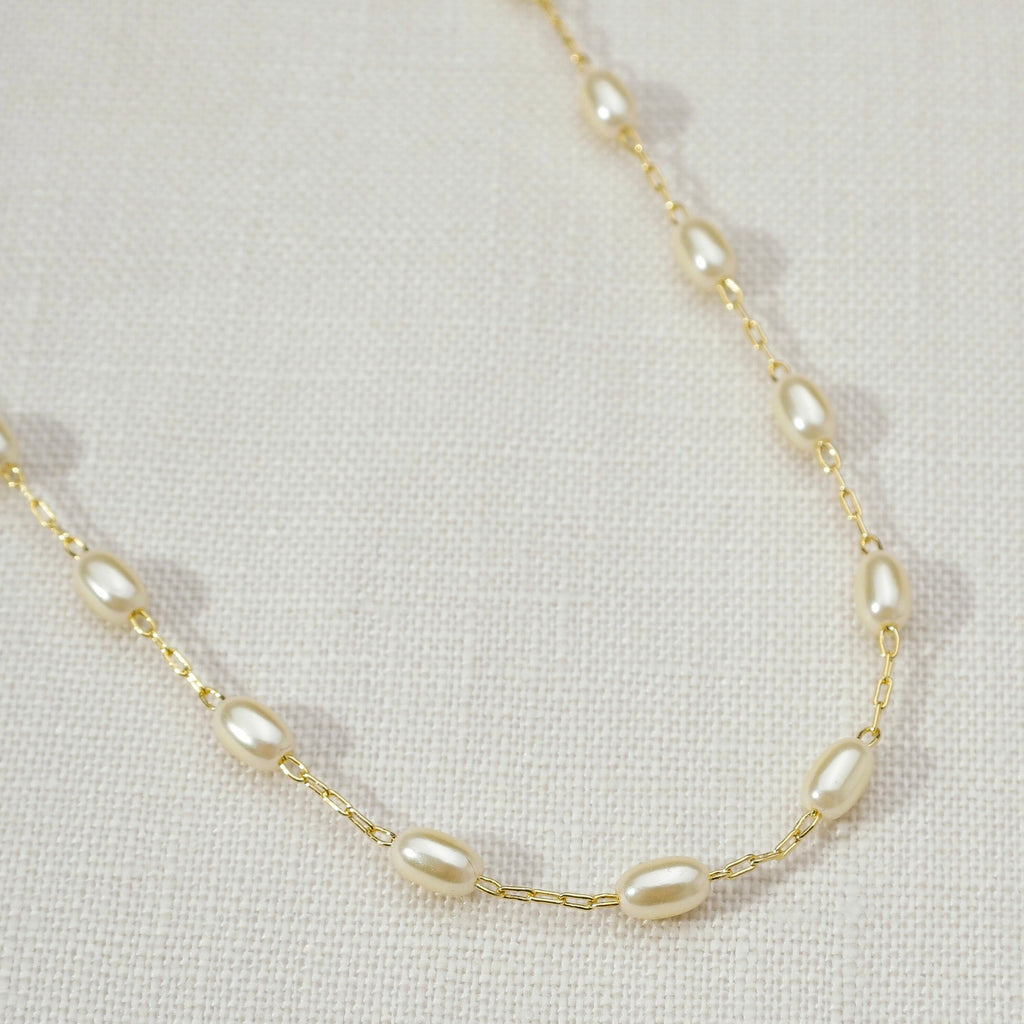 Mondsee 18k Gold Filled Oval Shaped Pearl Necklace | 18k Gold Filled Jewelry
