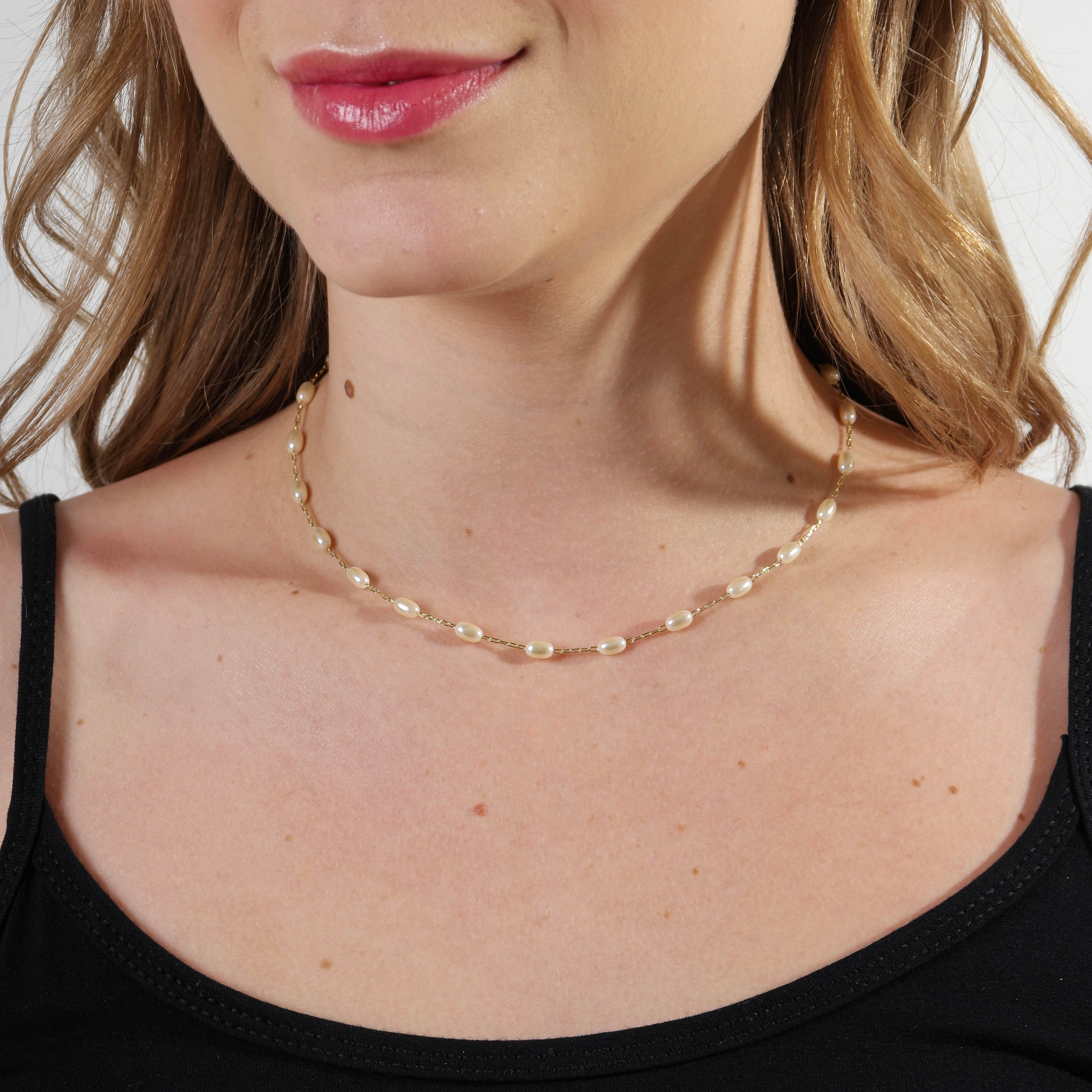 Mondsee 18k Gold Filled Oval Shaped Pearl Necklace | 18k Gold Filled Jewelry
