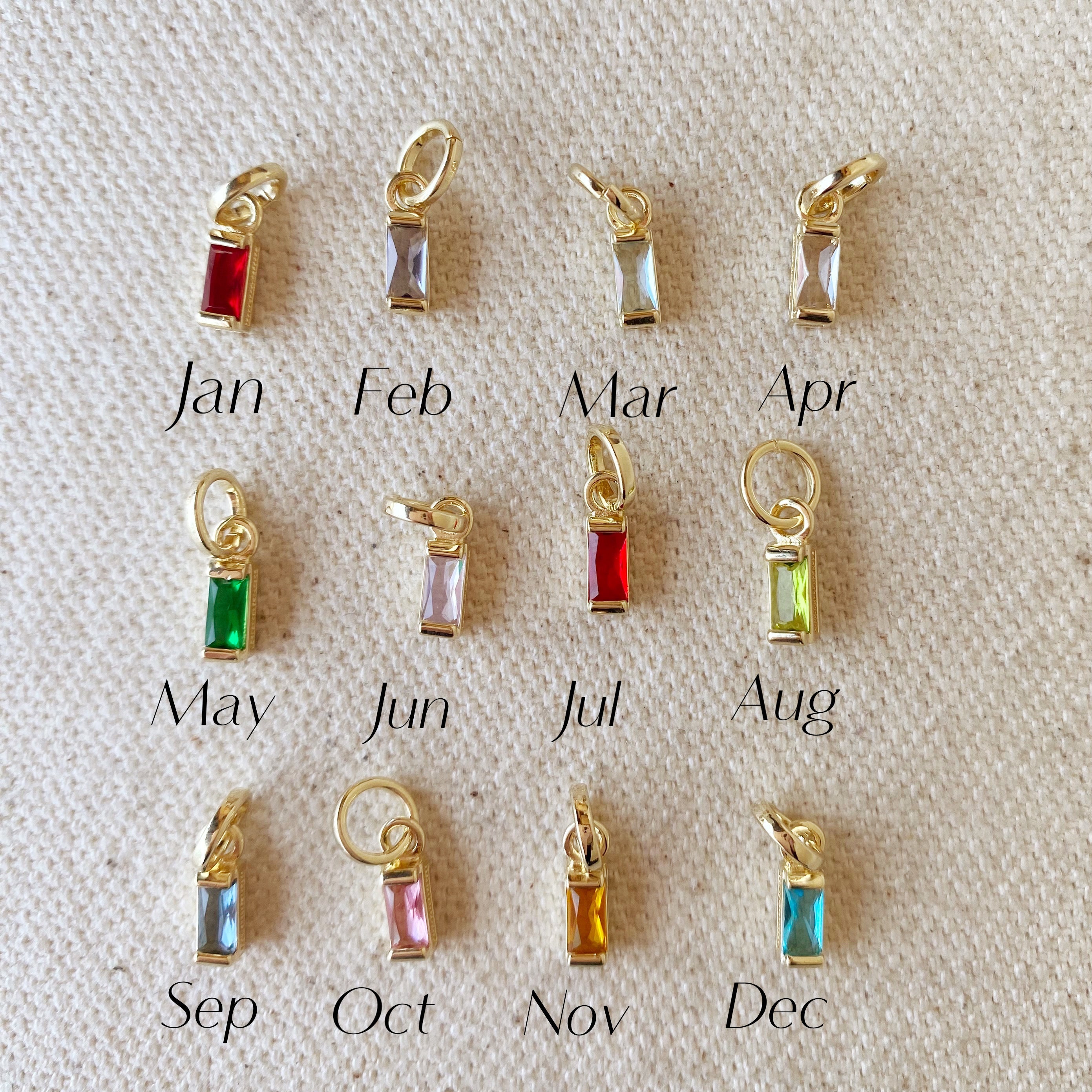 Mondsee 18k Gold Filled Baguette Birthstone Charm | 18k Gold Filled Jewelry