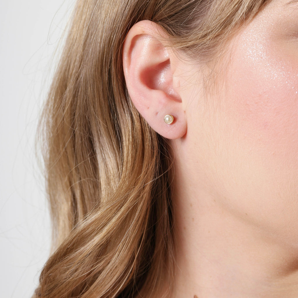 Mondsee 18k Gold Filled 4mm Simulated Pearl Stud Earrings | 18k Gold Filled Jewelry