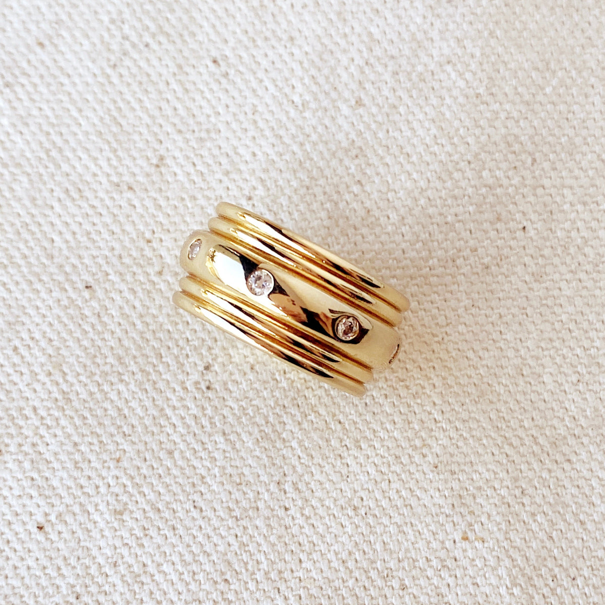18k Gold Filled Fancy Wide Band With Cubic Zirconia Stones, view 3
