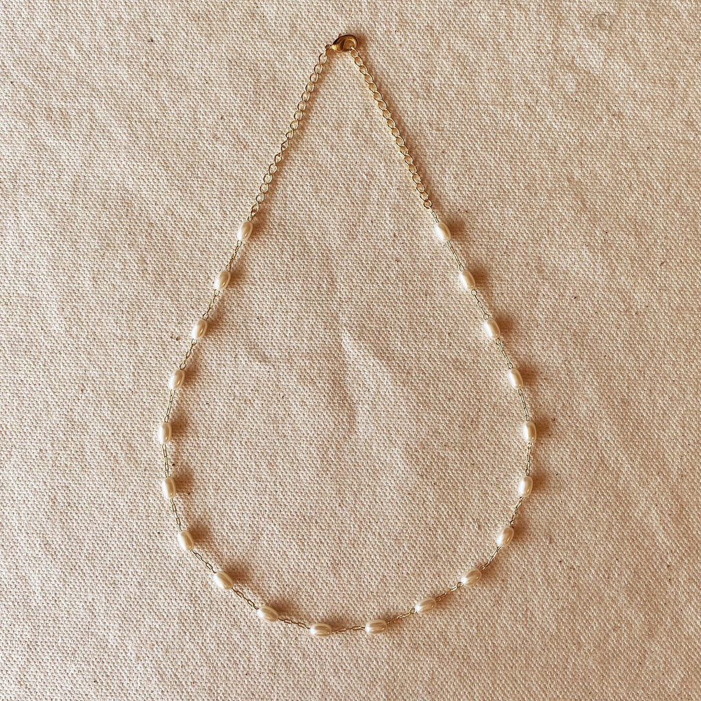 Mondsee 18k Gold Filled Oval Shaped Pearl Necklace | 18k Gold Filled Jewelry