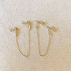 Mondsee CZ Double Piercing Earrings Connected by Chain | 18k Gold Filled Jewelry