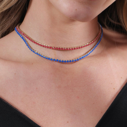 18k Gold Filled 3mm Cubic Zirconia Royal Blue Necklace, view 2