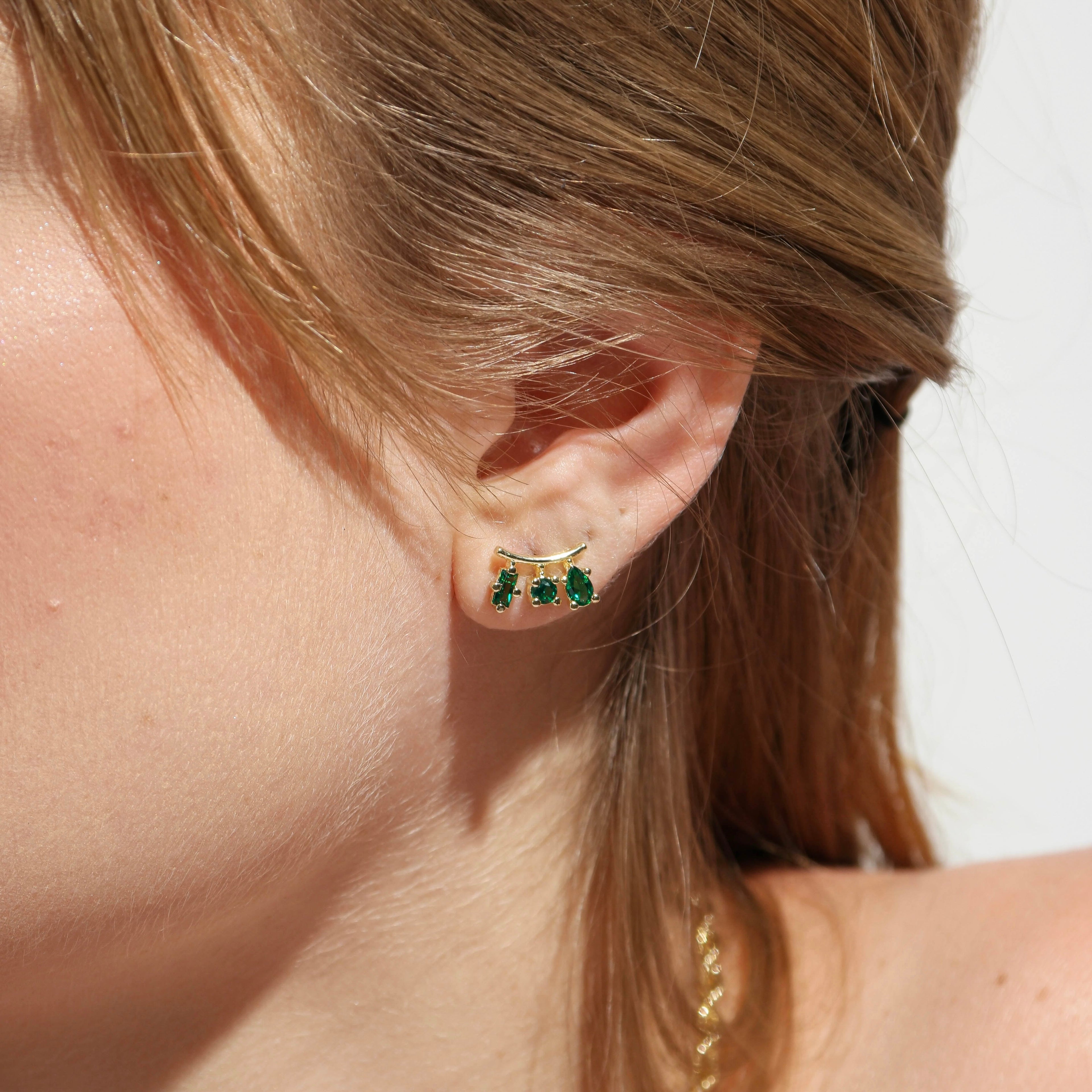 Mondsee 18k Gold Filled Emerald Cubic Zirconia 3-Shapes Stud Earrings | 18k Gold Filled Jewelry