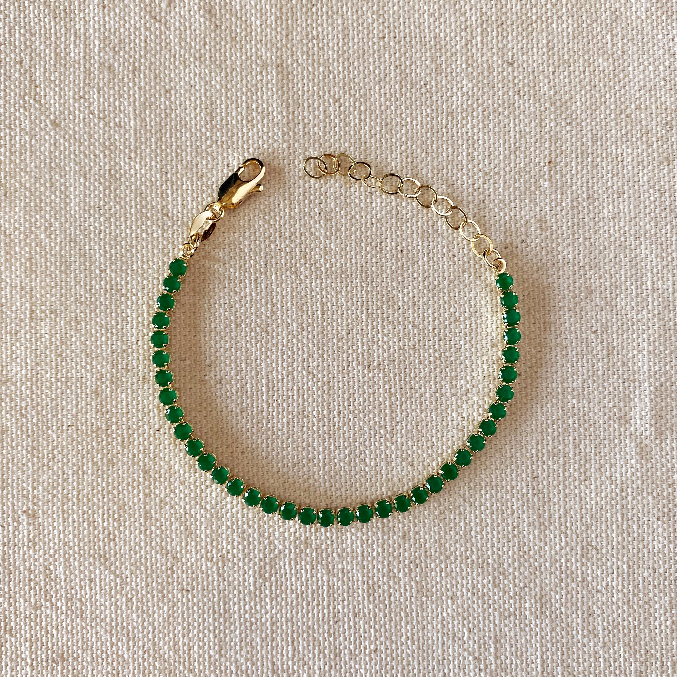 Mondsee 18k Gold Filled 3mm CZ Emerald Bracelet | 18k Gold Filled Jewelry