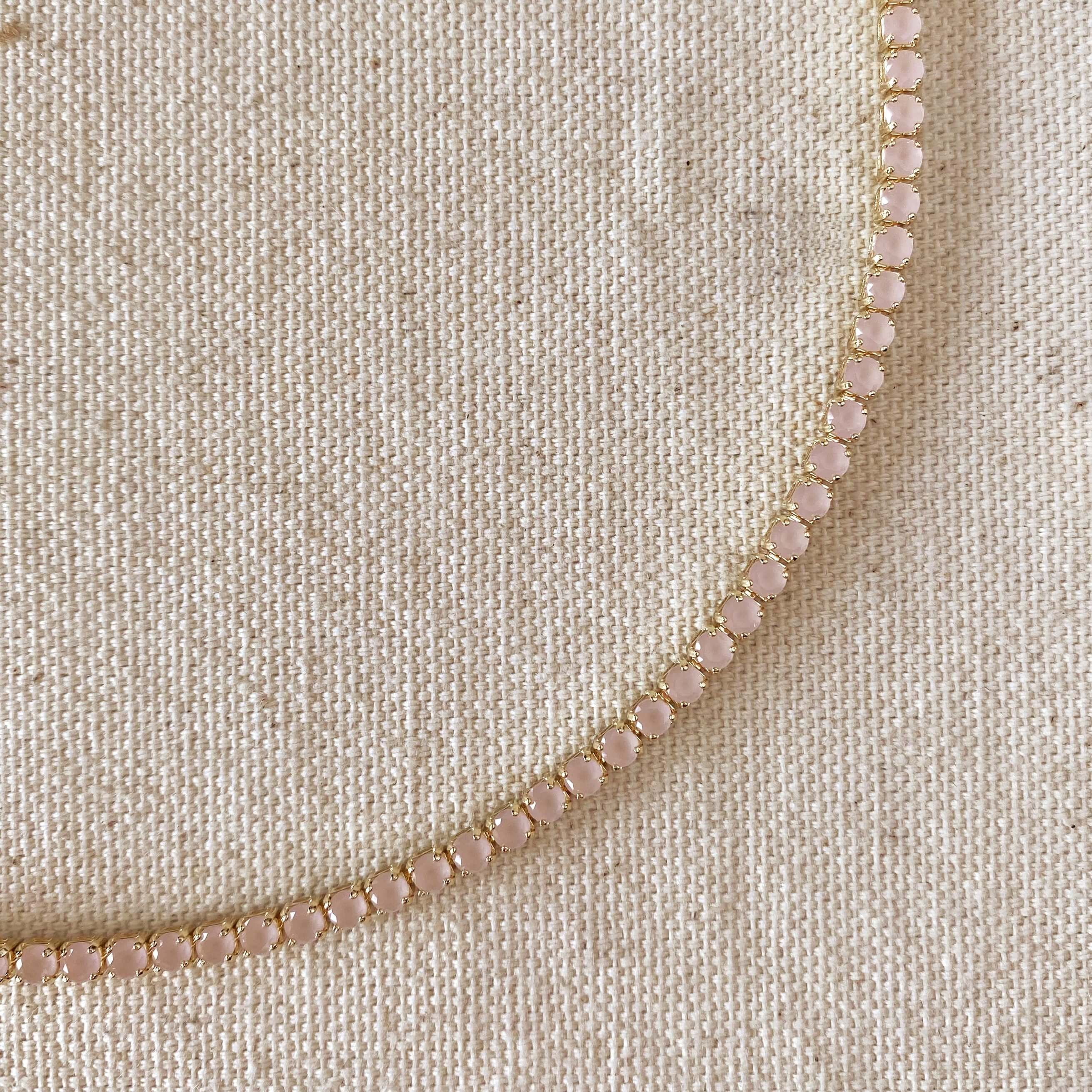 Mondsee 18k Gold Filled 3mm Cubic Zirconia Nude Pink Necklace | 18k Gold Filled Jewelry