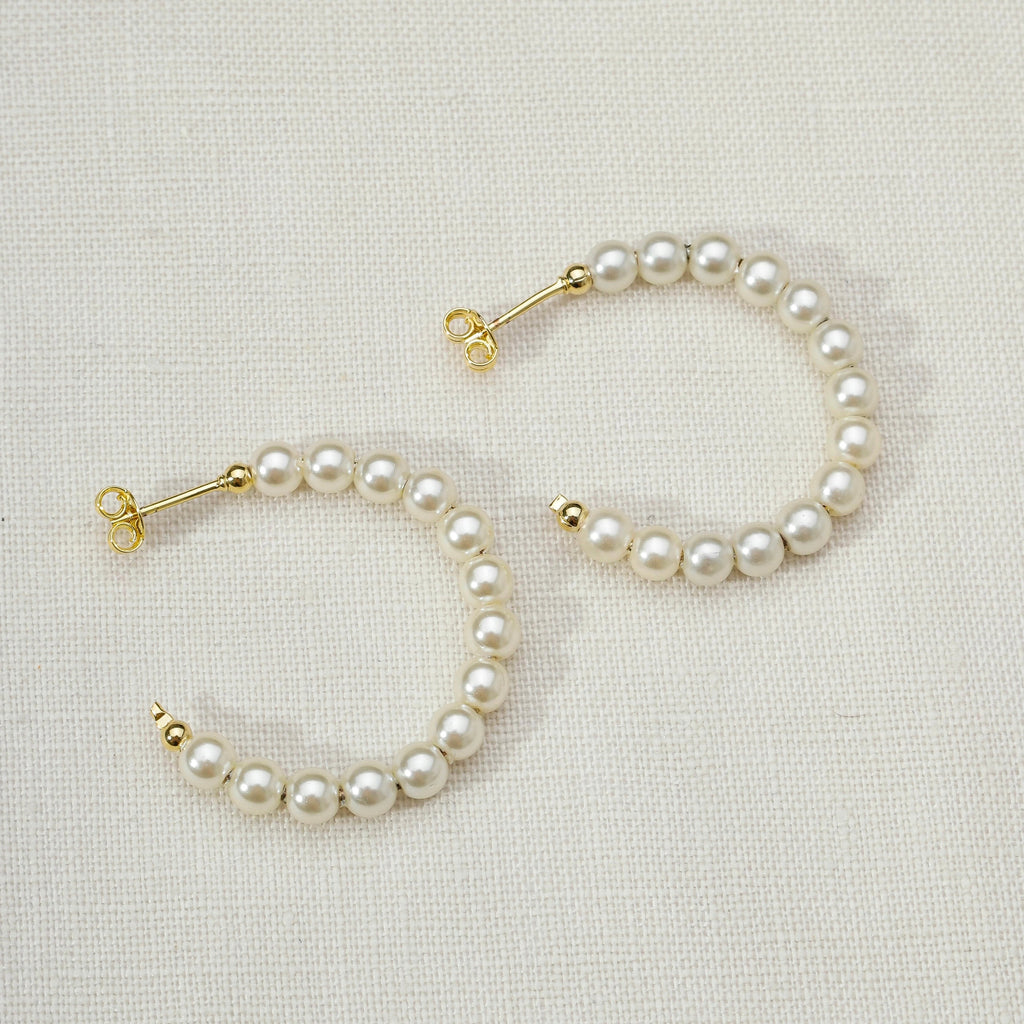 Mondsee 18k Gold Filled 35mm Simulated Beaded Pearl Half-Hoop | 18k Gold Filled Jewelry