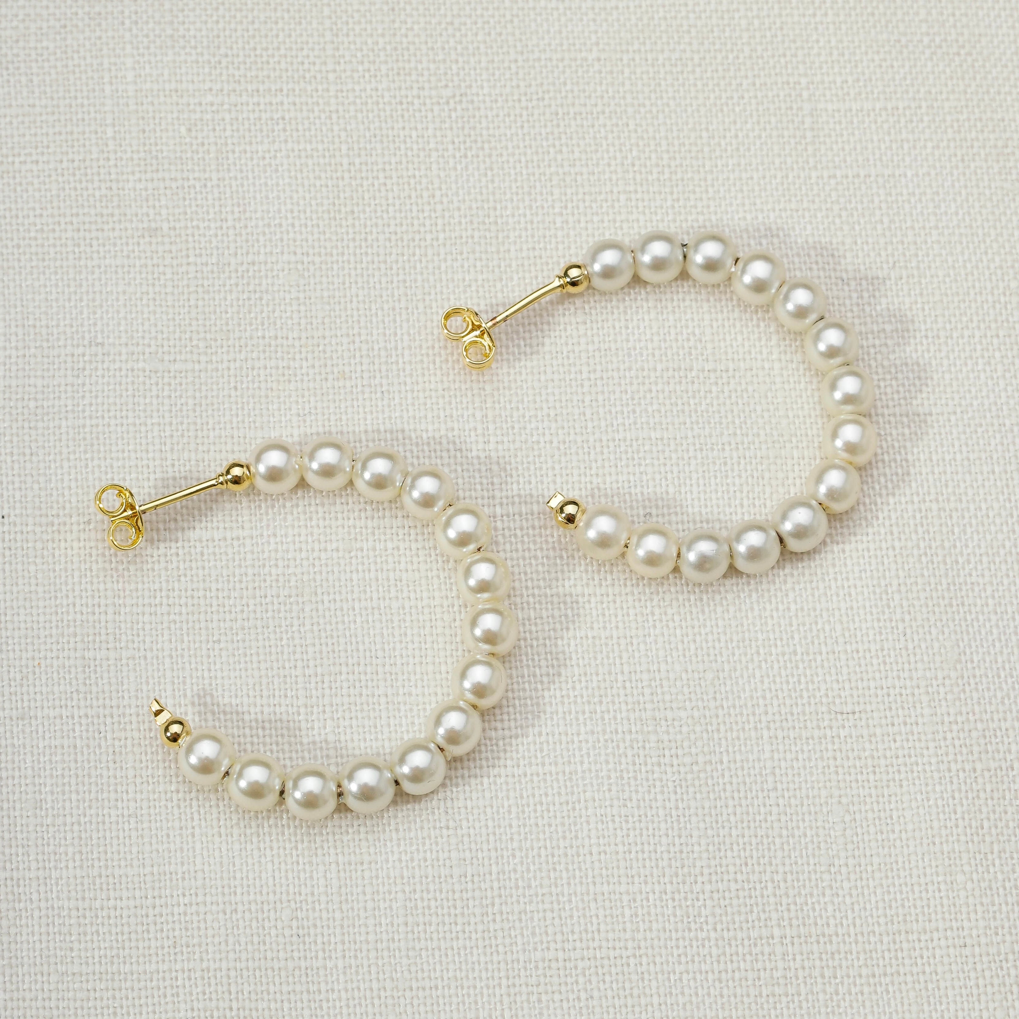 Mondsee 18k Gold Filled 35mm Simulated Beaded Pearl Half-Hoop | 18k Gold Filled Jewelry