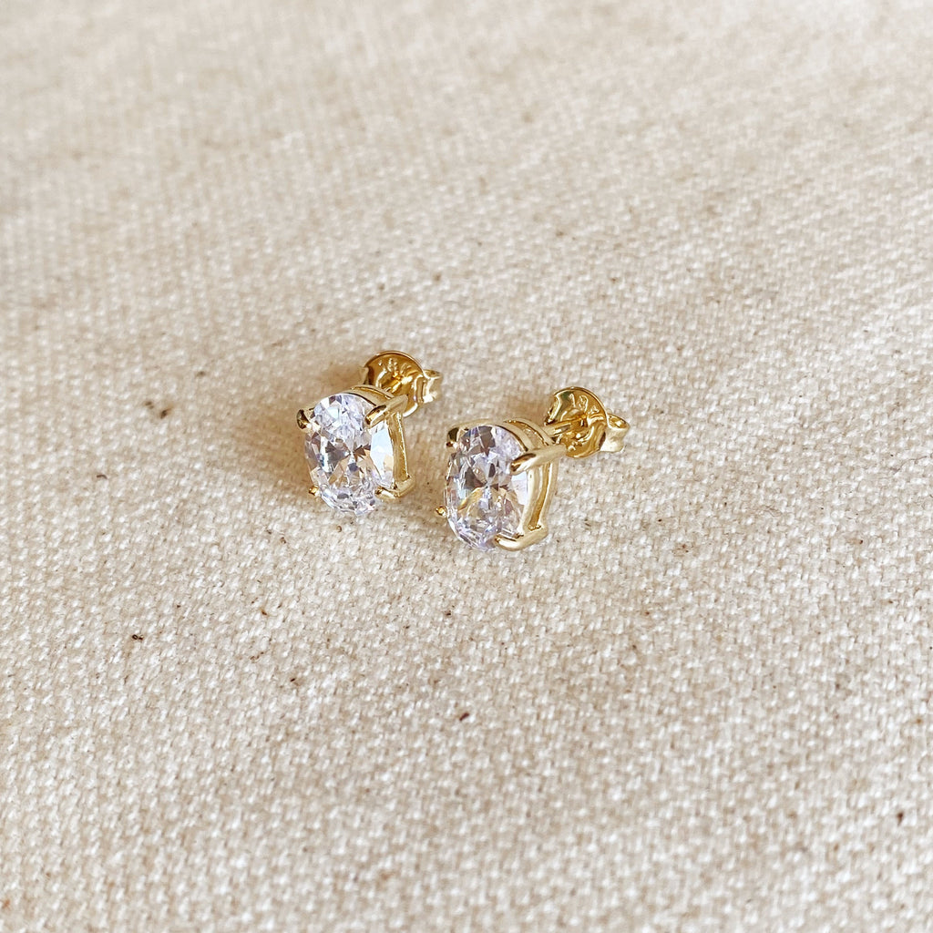 Mondsee 18k Gold Filled Oval Cubic Zirconia Stud Earrings | 18k Gold Filled Jewelry