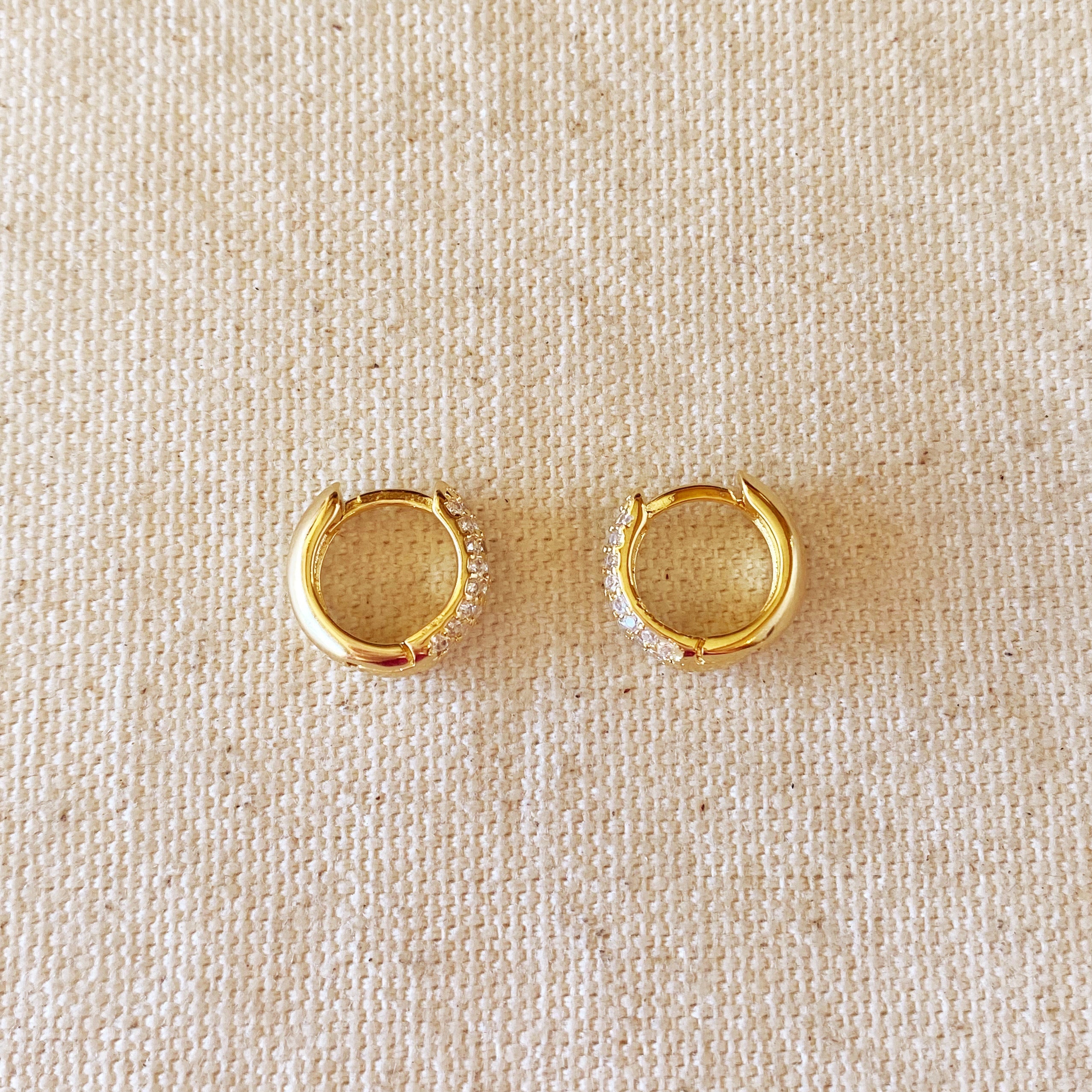Mondsee 18k Gold Filled 13mm Cubic Zirconia Clicker Hoop Earrings | 18k Gold Filled Jewelry