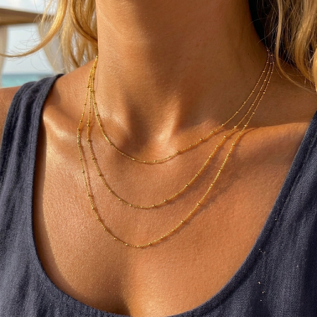 Mondsee 18k Gold Filled 1mm Spaced Beaded Chain | 18k Gold Filled Jewelry