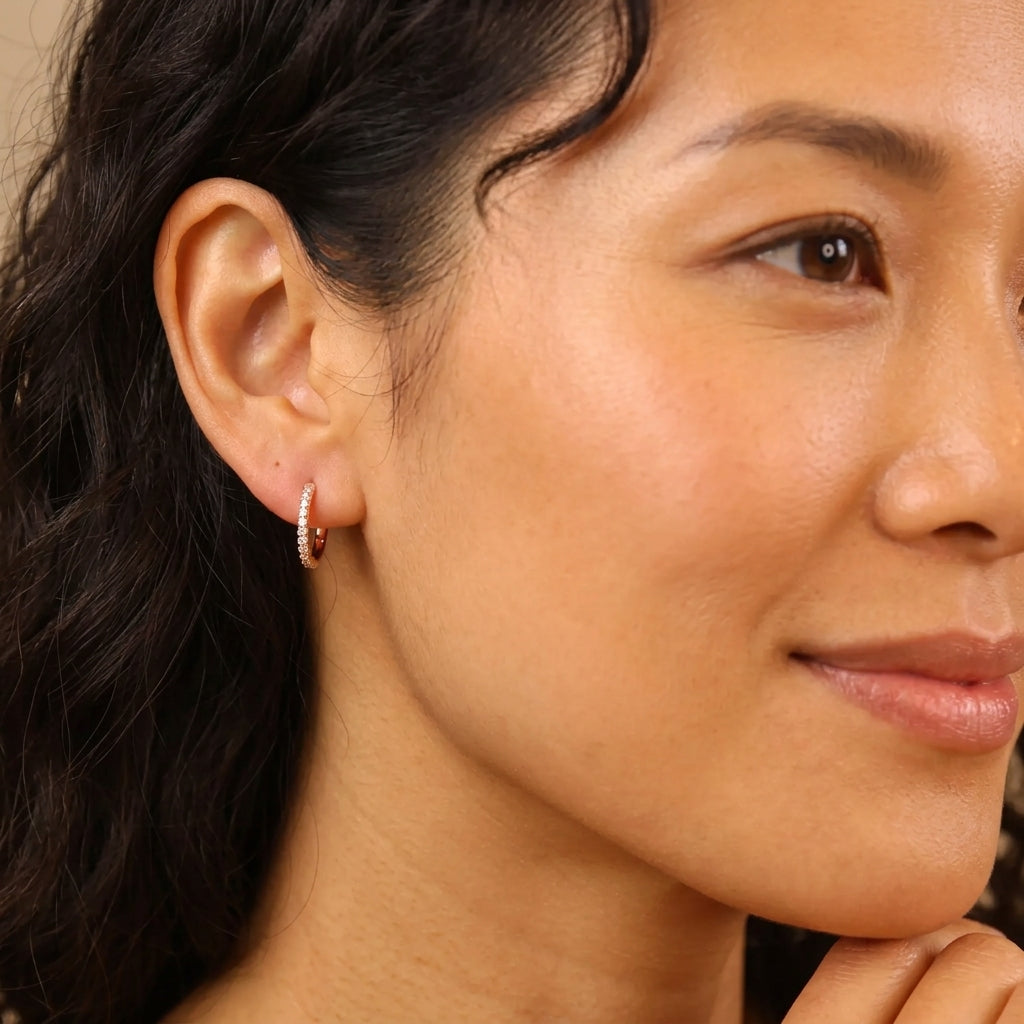 Mondsee 18k Gold Filled CZ C-Hoop Earrings | 18k Gold Filled Jewelry