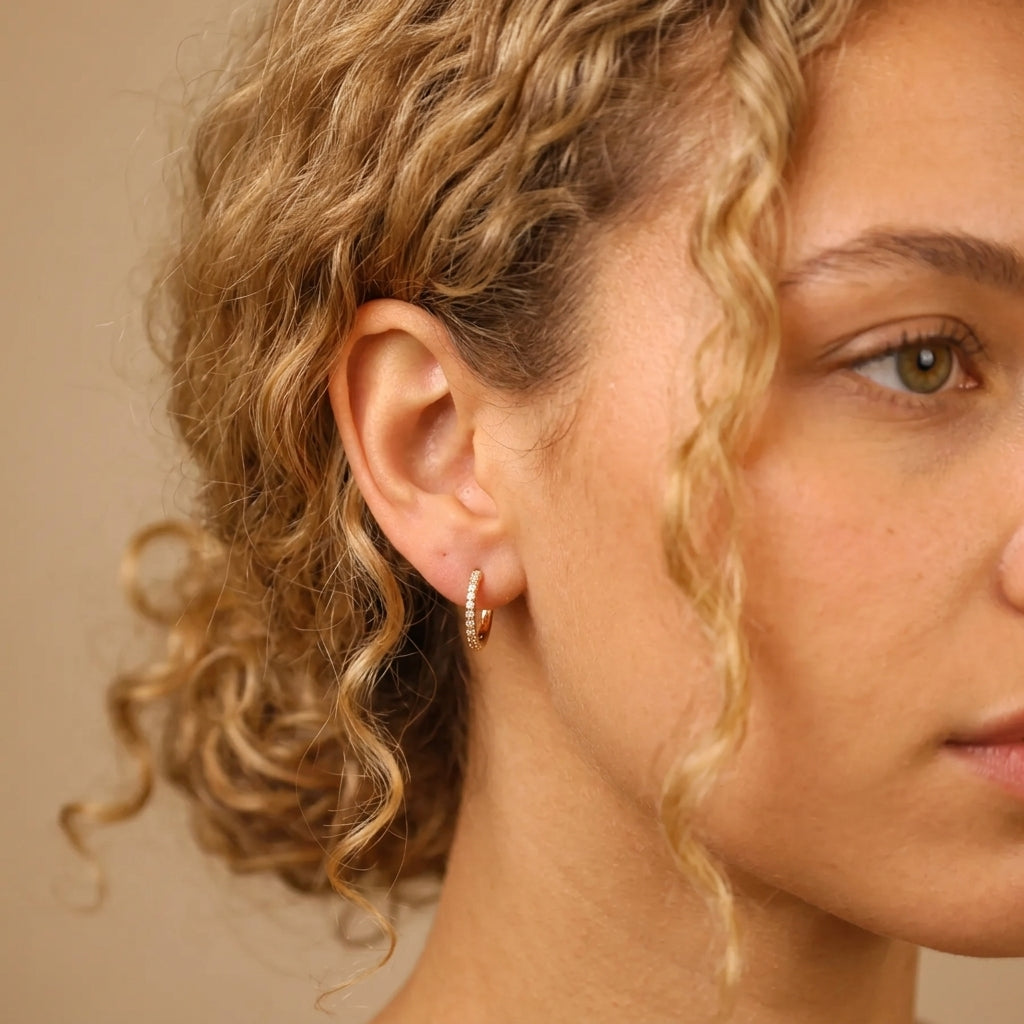 Mondsee 18k Gold Filled CZ C-Hoop Earrings | 18k Gold Filled Jewelry