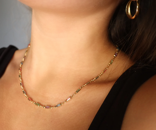 Multicolor Crystal 18K Gold Chain Necklace | Multicolor Bracelet